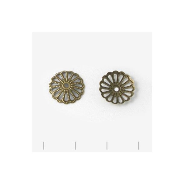 Bronze-look flat bead caps, diameter 12mm, 20pcs