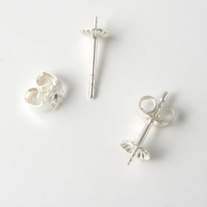 Earstuds with cup and peg, sterling silver, 11x4x0,8mm 1 pair