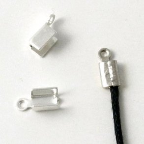 Crimp cord end, fold-over, for leather cords etch., silver-plated brass, 8x3mm, 6pcs