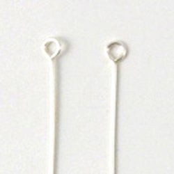 &Ouml;senstifte, Perlenstab mit &Ouml;se, versilbertes Messing, 50x0,6 mm, 20 Stk.