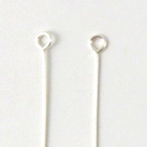 Eyepin, headpin with loop, silver-plated brass, 50x0,6mm, 20pcs