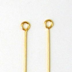 Eyepin, headpin with loop, quality gold-plated brass, 50x0,6mm, 20pcs.