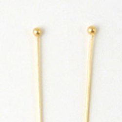 Headpin with 1.5mm ball, gold-plated silver, 45x0.5, 10pcs.