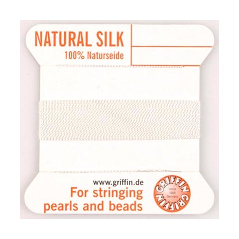Silkesnor, hvid, til perlekæder, 0,6 mm.