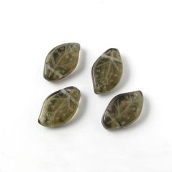 Glasperlen, Blatt, dunkelbraun, transparent, 15x9x4mm