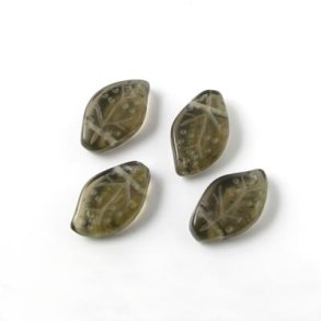 Glasperler, blad, m�rkbrun transperant, 15x9x4mm.
