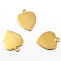 Gilded brass, polished heart w. eye, 12x8mm, 4pcs.