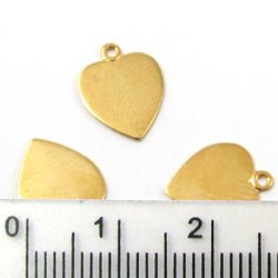 Gilded brass, polished heart w. eye, 12x8mm, 4pcs.
