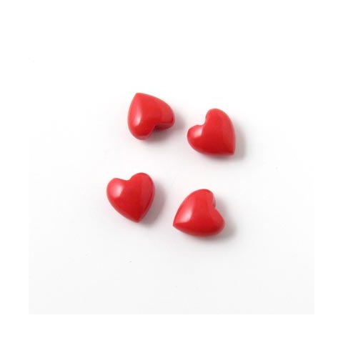 Red heart, pressed coral, half-drilled, 6x6x3.5mm, 2pcs