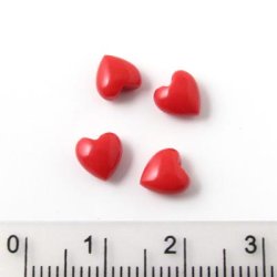 Korallenrotes Herz, gepresst, angebohrt, 6x6x3,5 mm, 2 Stk.