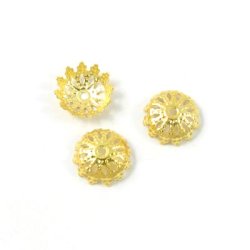 bead cap, gold plated brass, round filigree, diameter 9mm, 10pcs