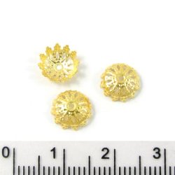 bead cap, gold plated brass, round filigree, diameter 9mm, 10pcs