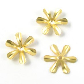 Bead cap, 6-leaf flower, matt gold plated brass, 13x3mm, 10pcs.