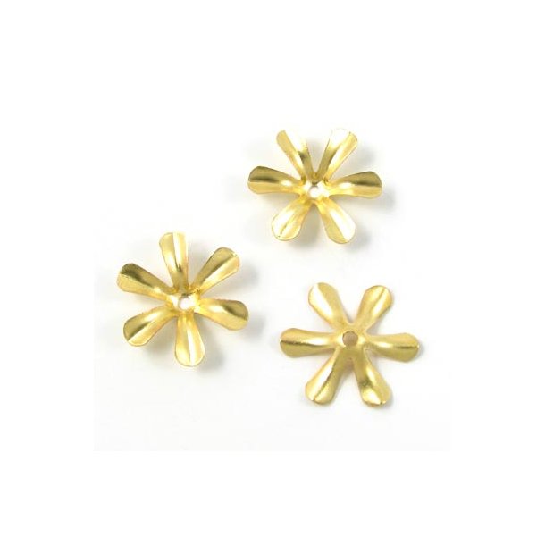 Bead cap, 6-leaf flower, gold plated brass, 13x3mm, 10pcs.