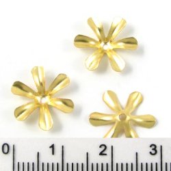 Perlenschale, 6-bl&auml;tter Blume, matt vergoldetes Messing, 13x3 mm, 10 Stk.