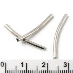 R&ouml;hrchen-Spacer, gebogen, metallfarbenes Messing, 29x2 mm, Loch 1,5 mm, 10 Stk.