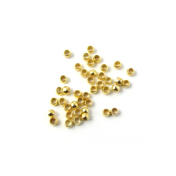 Crimp/bead, small, rounded, gilded brass, 1x1.5, hole size ca. 0.8mm, 250pcs.
