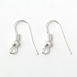 Earwires with spiral, ball and loop, silver-plated brass, 10pcs