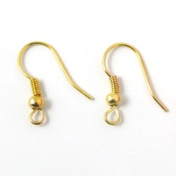 Ohrhaken, Gro&szlig;kauf, mit Spirale, Kugel und &Ouml;se, vergoldet Messing, 100 Stk