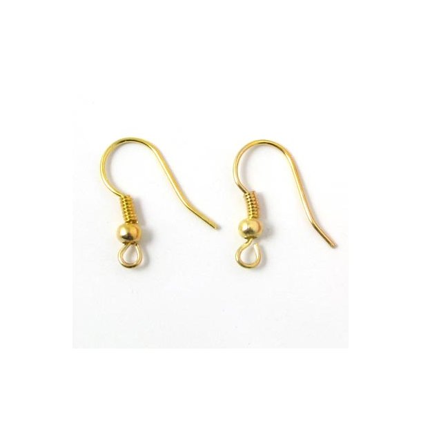 Earwires with spiral, ball and loop, fishhook, gold-plated brass, 10pcs