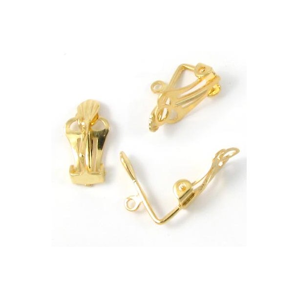 Ear clips with fan and loop, gold-plated brass, 17mm, 4pcs