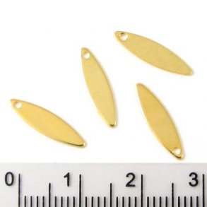 lang, spitz, oval, Vergoldetes Messing,15x4 mm, 10 Stk.
