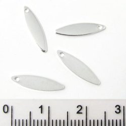 Versilbertes Messing, spitz, oval, 15x4 mm, 10 Stk.