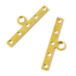 Kettensammler, vergoldetes Messing, 5 L&ouml;cher und &Ouml;se, 25x3 mm, 10 Stk