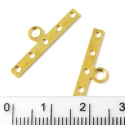Kettensammler, vergoldetes Messing, 5 L&ouml;cher und &Ouml;se, 25x3 mm, 10 Stk