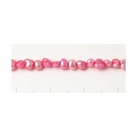 Ferskvandsperle, hel perlestreng, pink, 4x5 mm, B-grade, ca. 85 stk.