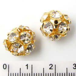 Kugel, golden, mit klaren Kristallen, 12 mm, 2 Stk.