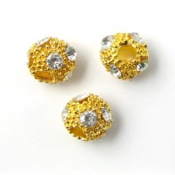 Texturierte Perle, Gold, mit Kristall 10x9 mm, 2 Stk..