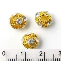Texturierte Perle, Gold, mit Kristall 10x9 mm, 2 Stk..