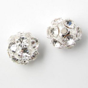 Kugle m. krystaller, klar, 14 mm, 2 stk.