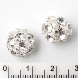 Kugel mit Kristallen, klar, 14 mm, 2 Stk.