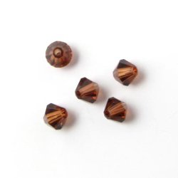 Preciosa  crystal, smoked topaz, facetted bicone, 4mm, 10pcs