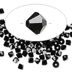 preciosa-Kristalle, schwarz, facettiert, Bikone, 3 mm, 10 Stk.