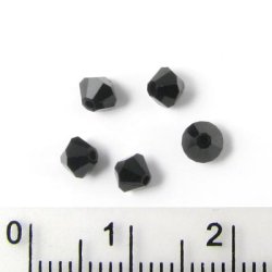 preciosa-Kristalle, schwarz, facettiert, Bikone, 3 mm, 10 Stk.