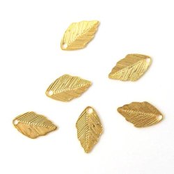 Leaf pendant, gilded brass, 11x6mm, 10pcs.