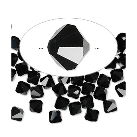 Swarovski krystal, sort facet bicone, 6 mm, 6 stk.