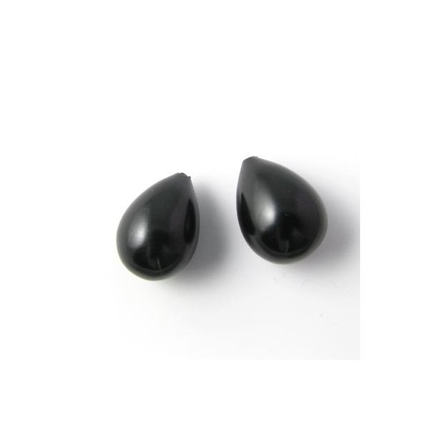 Shell pearl teardrop, black, 21x16mm, half-drilled, 1pc.
