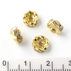 Zwischenperle mit klaren Kristallen, vergoldet, 10x4 mm, 4 Stk.