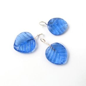 Glas-Anhnger, Blatt, mit se, blau, 14x10 mm, 6 Stk.