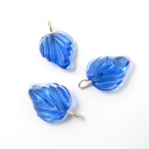 Glas-Anhnger, Blatt, mit se, blau, 19x13 mm, 6 Stk.