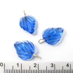 Glas-Anhnger, Blatt, mit se, blau, 19x13 mm, 6 Stk.