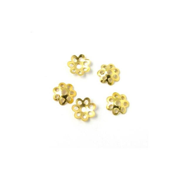 Gylden perlesk&aring;l, mellem, 8-hul, 7x1,5 mm, 20 stk.