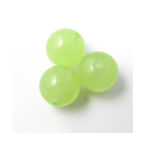 Jadeperle, lys grøn, klar, rund, 12 mm, 6 stk.