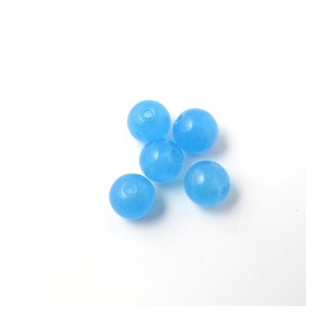Jadeperle, lys-blå, rund, 6 mm. 10 stk