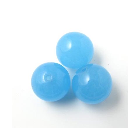 Jadeperle, lys-blå, rund, 12 mm. 6 stk