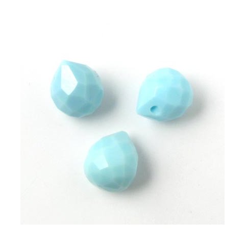 Krystal, lysebl&aring;, facet dr&aring;be, kort, 11x8 mm, 2 stk.
